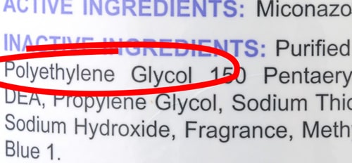 produkt obsahuje polyetylén glykol dle etikety